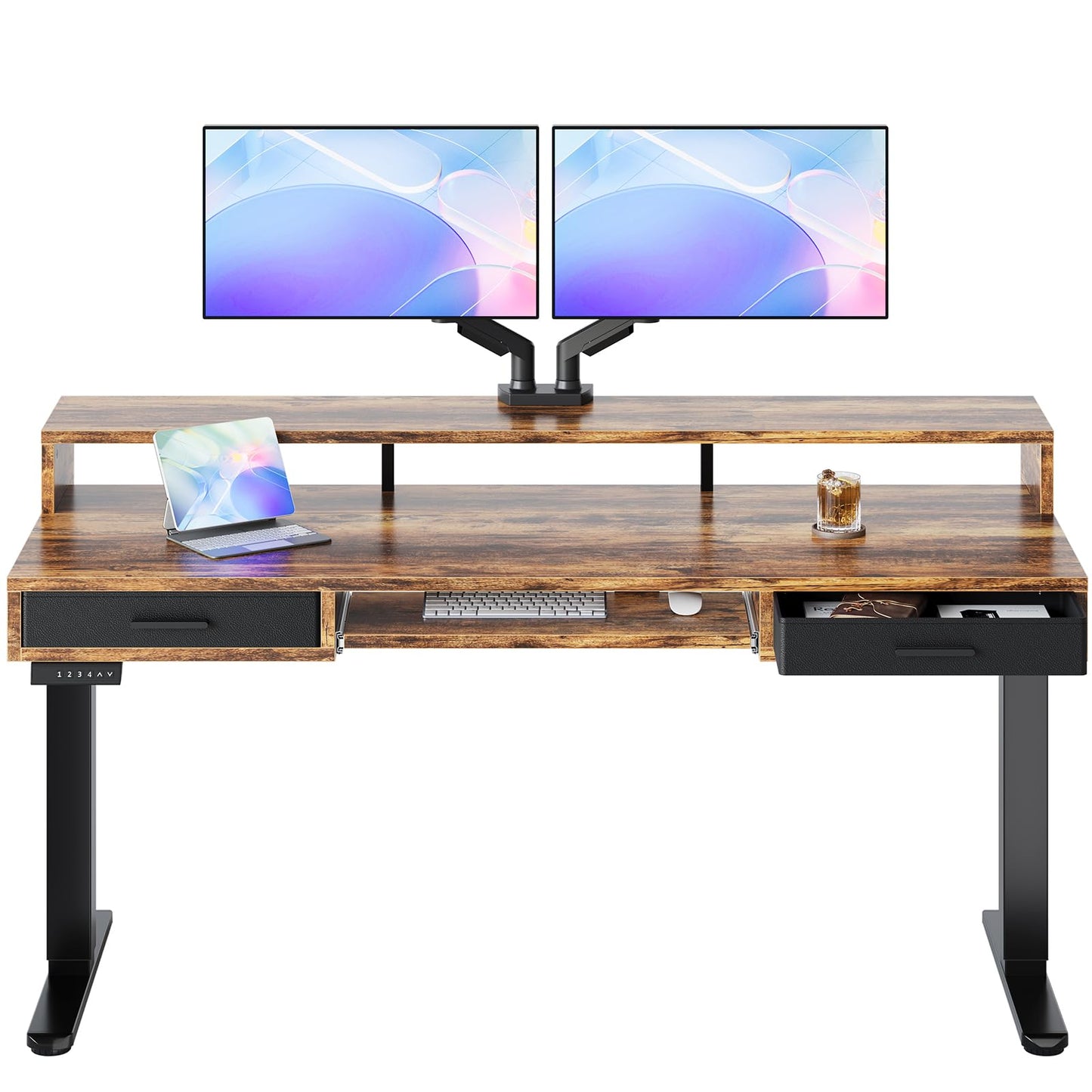 Electric Standing Desk with Drawers and Keyboard Tray