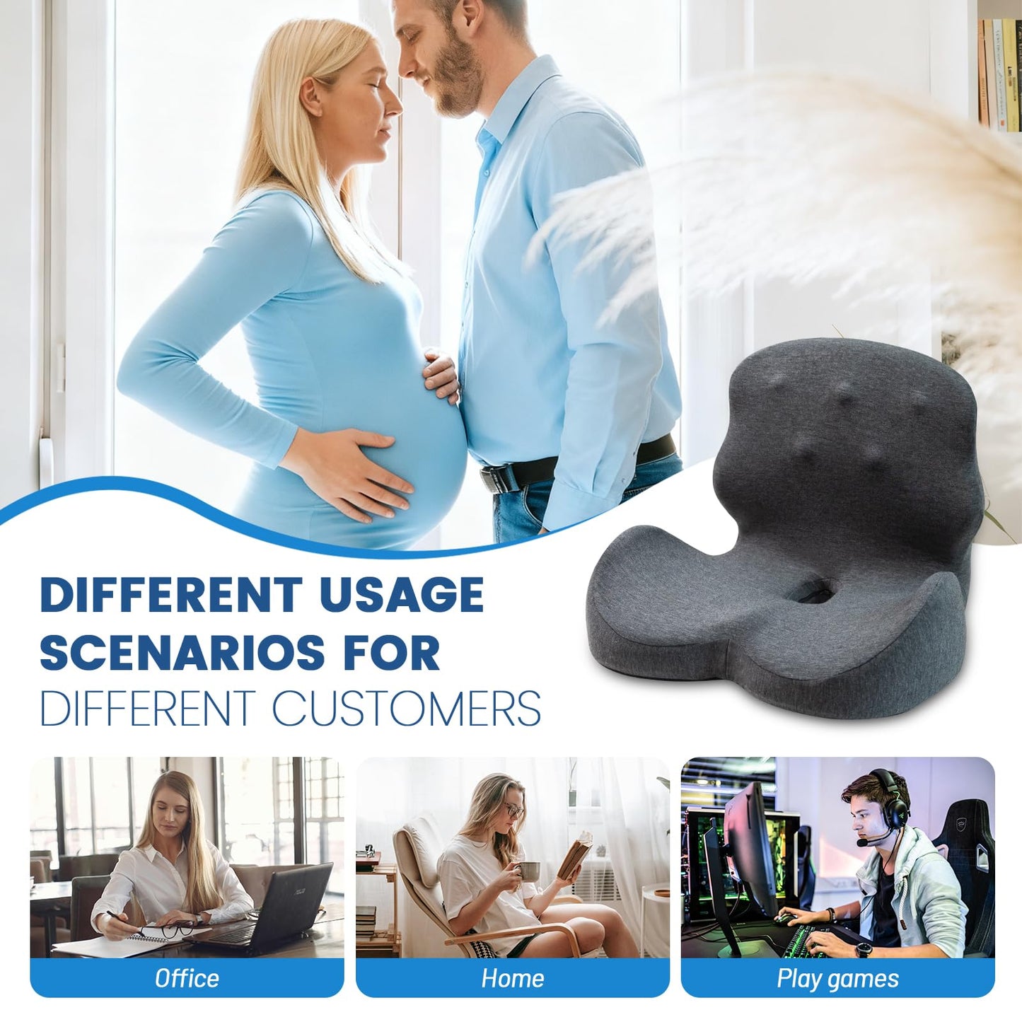 Memory Foam Seat Cushion for Back & Hip Support