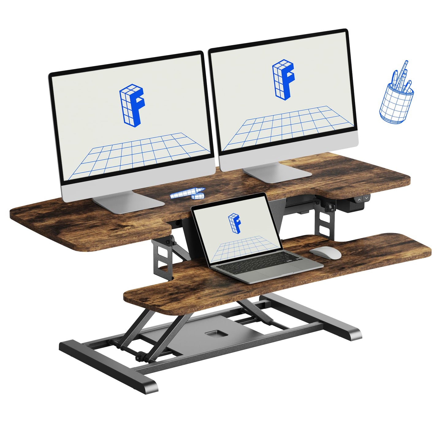 Motorized Standing Desk Riser with Keyboard Tray