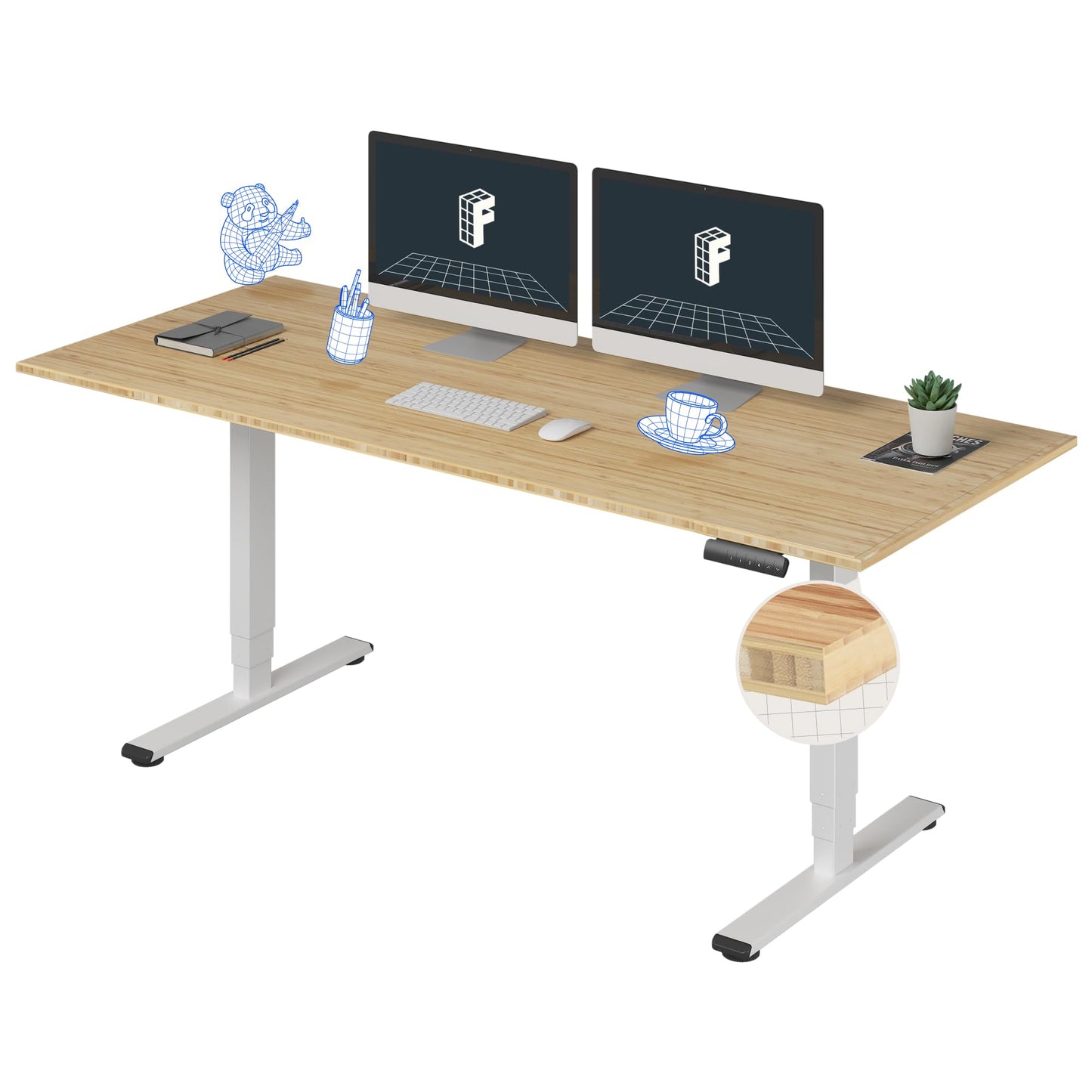 Dual Motor Electric Standing Desk with Bamboo Top