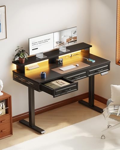 OffiGo Electric Standing Desk with Wooden Drawers