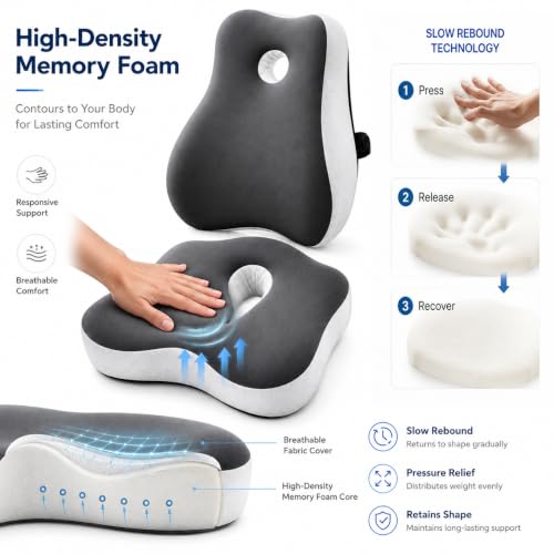 Memory Foam Seat Cushion & Lumbar Support Set
