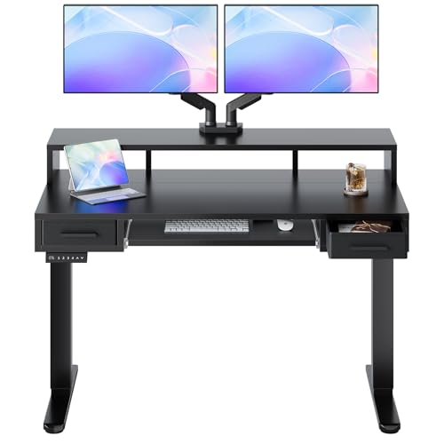 Electric Standing Desk with Drawers and Keyboard Tray