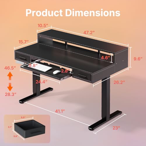 Electric Standing Desk with Drawers and Keyboard Tray