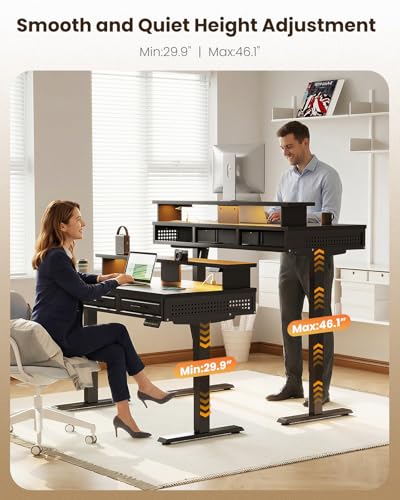 OffiGo Electric Standing Desk with Wooden Drawers