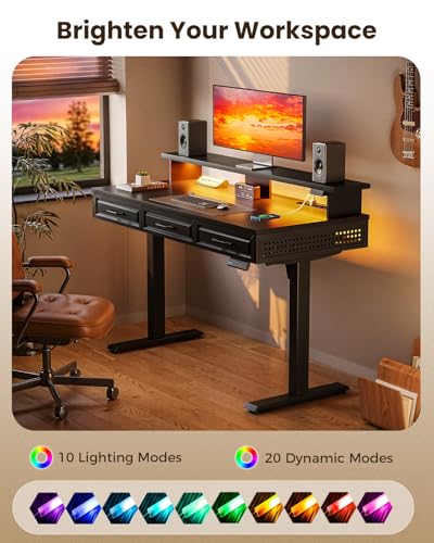 OffiGo Electric Standing Desk with Wooden Drawers