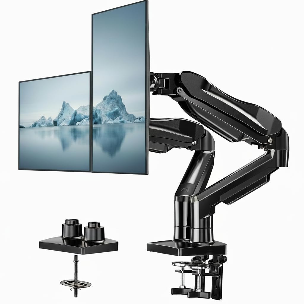 Dual Monitor Arm Desk Mount with Adjustable Brackets