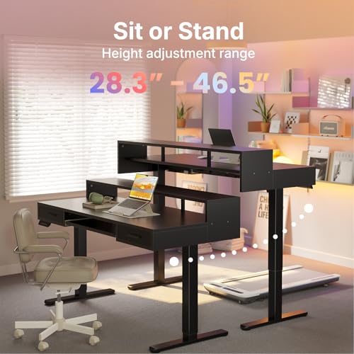 Electric Standing Desk with Drawers and Keyboard Tray