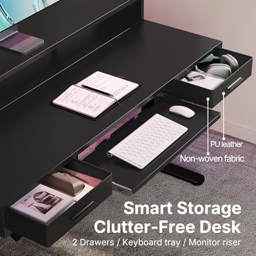 Electric Standing Desk with Drawers and Keyboard Tray