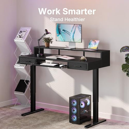 Electric Standing Desk with Drawers and Keyboard Tray