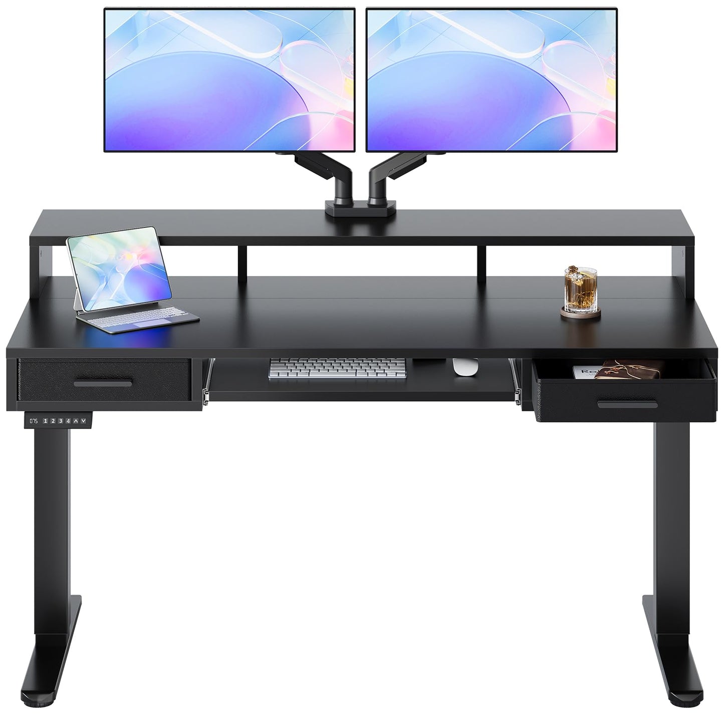 Electric Standing Desk with Drawers and Keyboard Tray