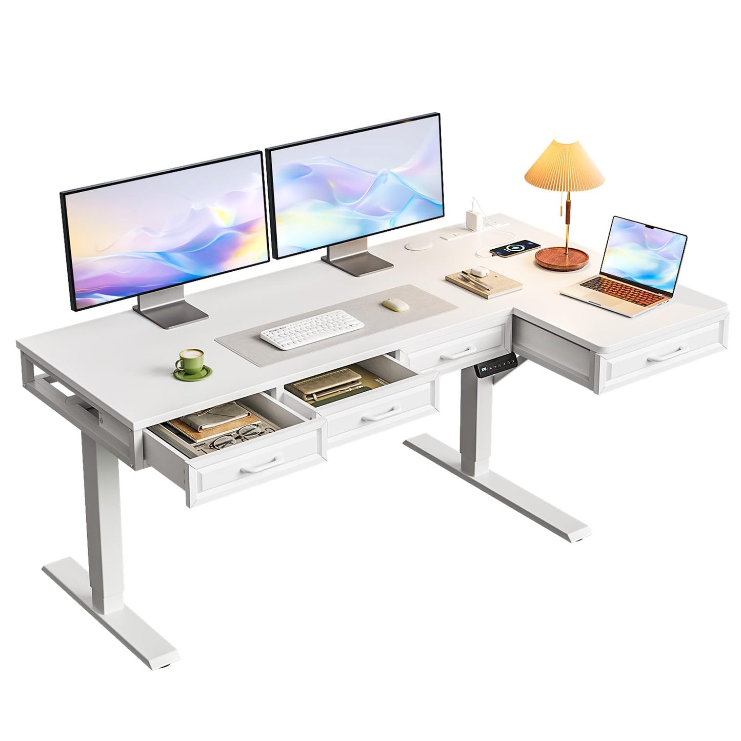 Electric Standing Desk with L-Shaped Workstation