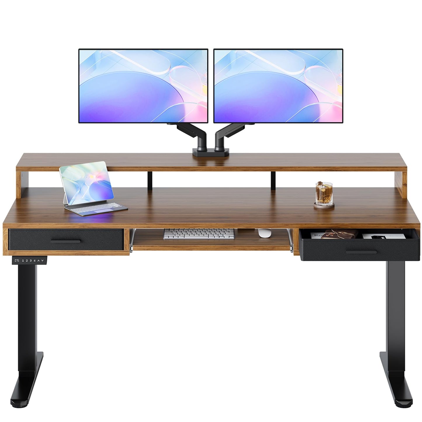 Electric Standing Desk with Drawers and Keyboard Tray