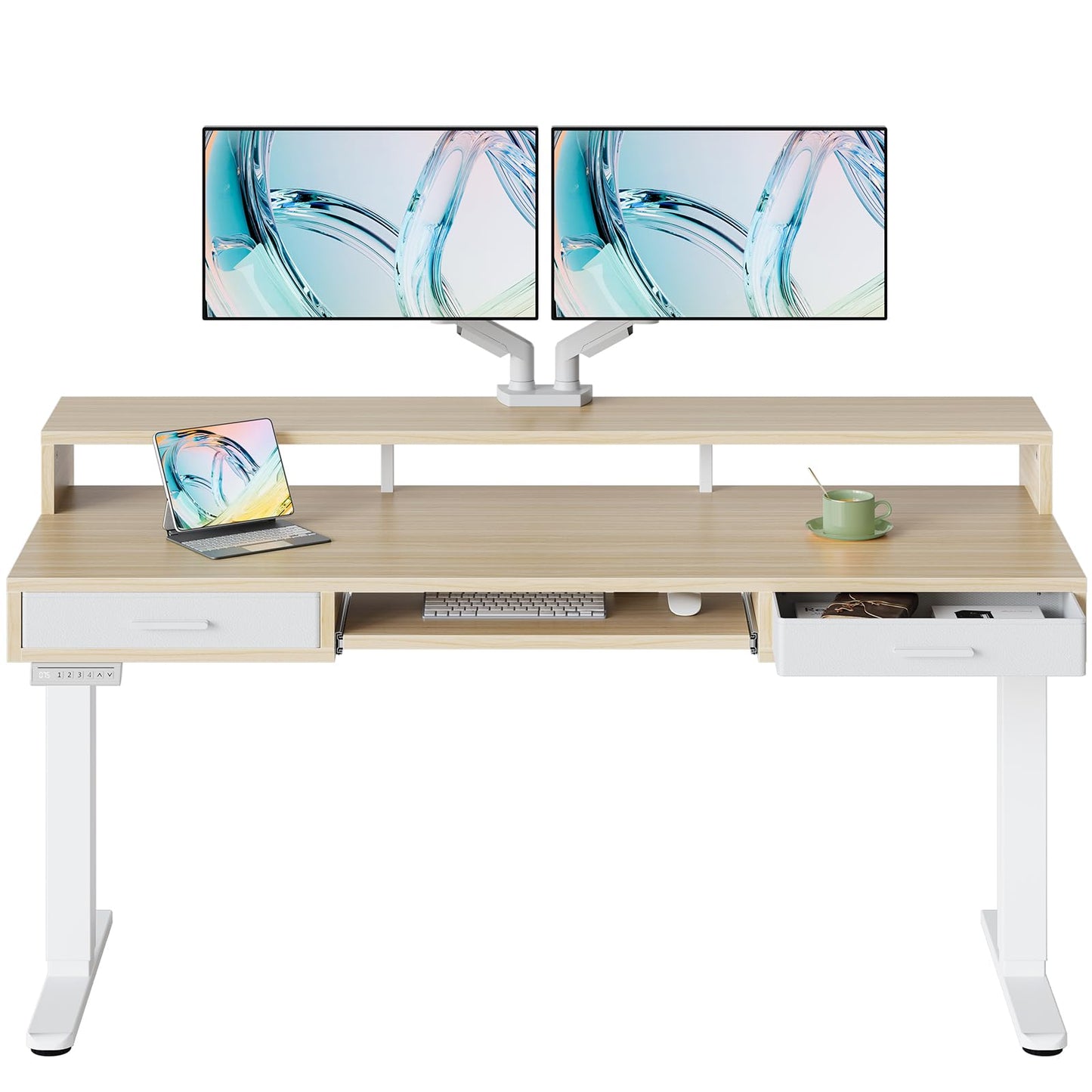 Electric Standing Desk with Drawers and Keyboard Tray