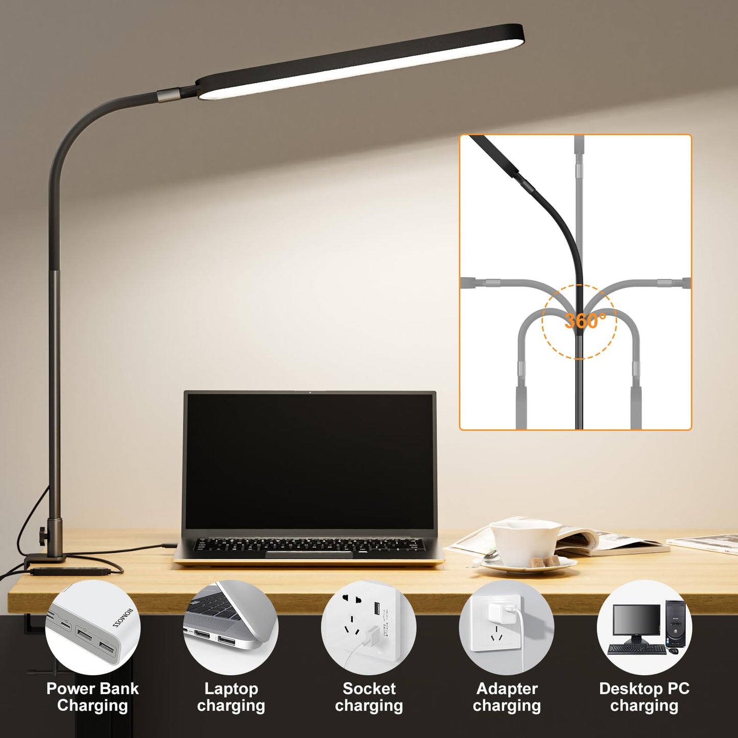 LED Desk Lamp with Adjustable Brightness and Modes