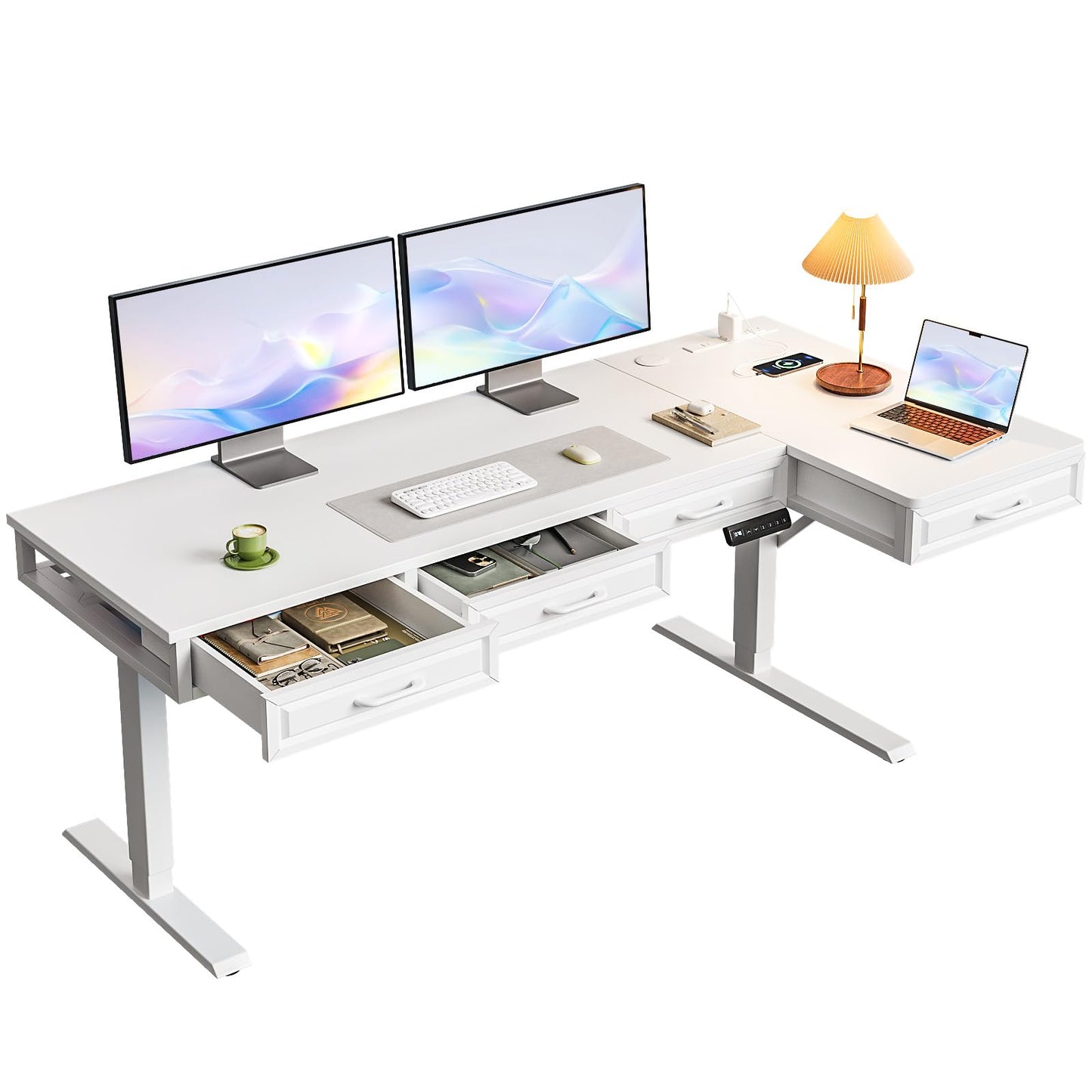 Electric Standing Desk with L-Shaped Workstation