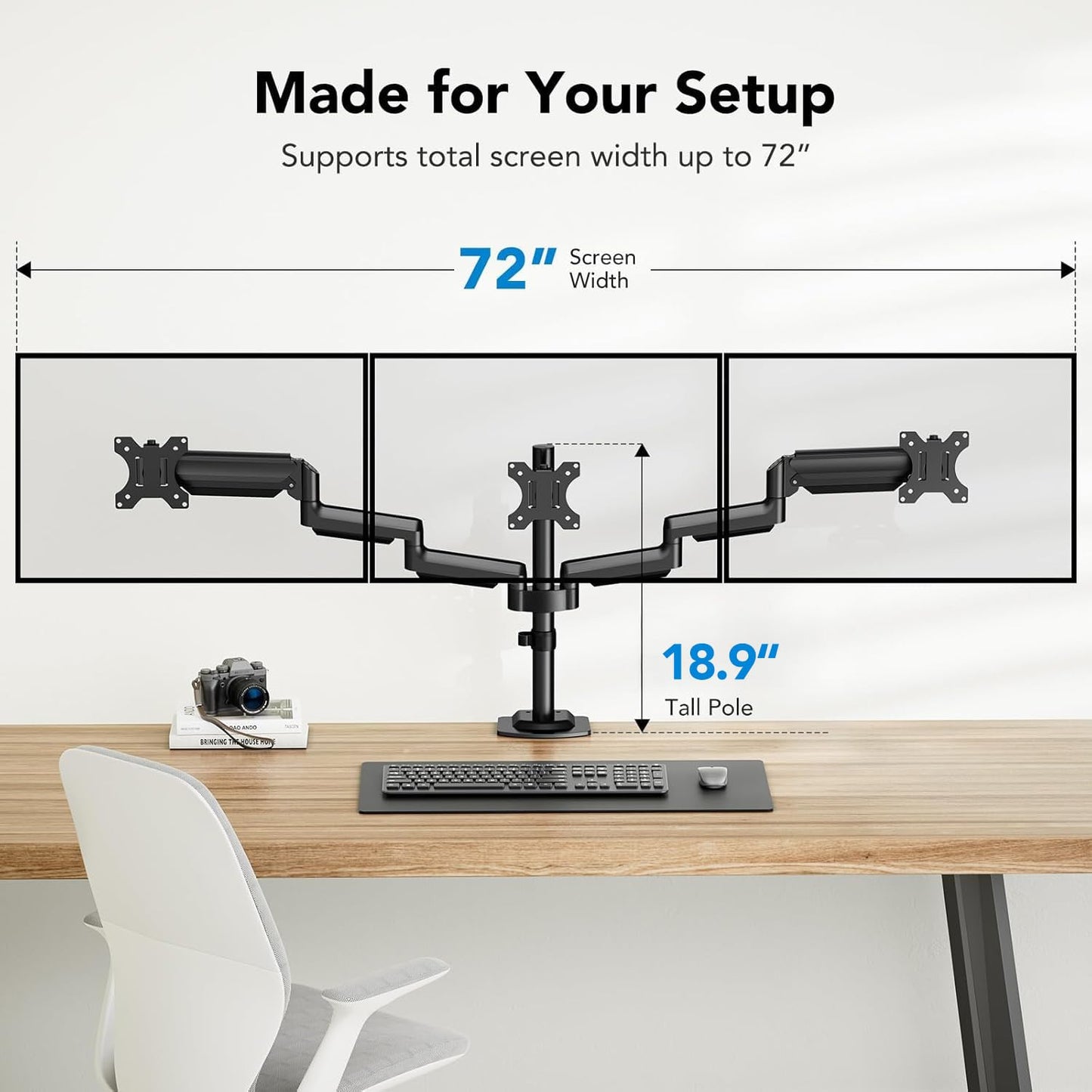 Triple Monitor Arm Desk Mount with Adjustable Stand
