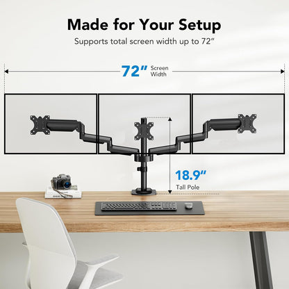 Triple Monitor Arm Desk Mount with Adjustable Stand