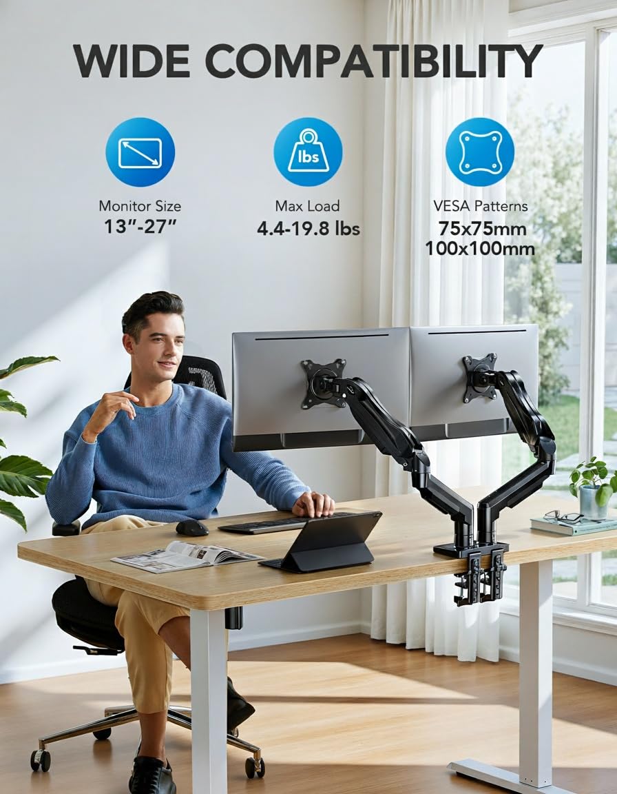 Dual Monitor Arm Desk Mount with Adjustable Brackets