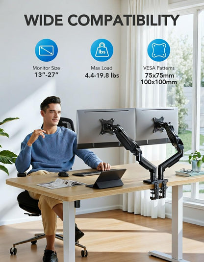 Dual Monitor Arm Desk Mount with Adjustable Brackets