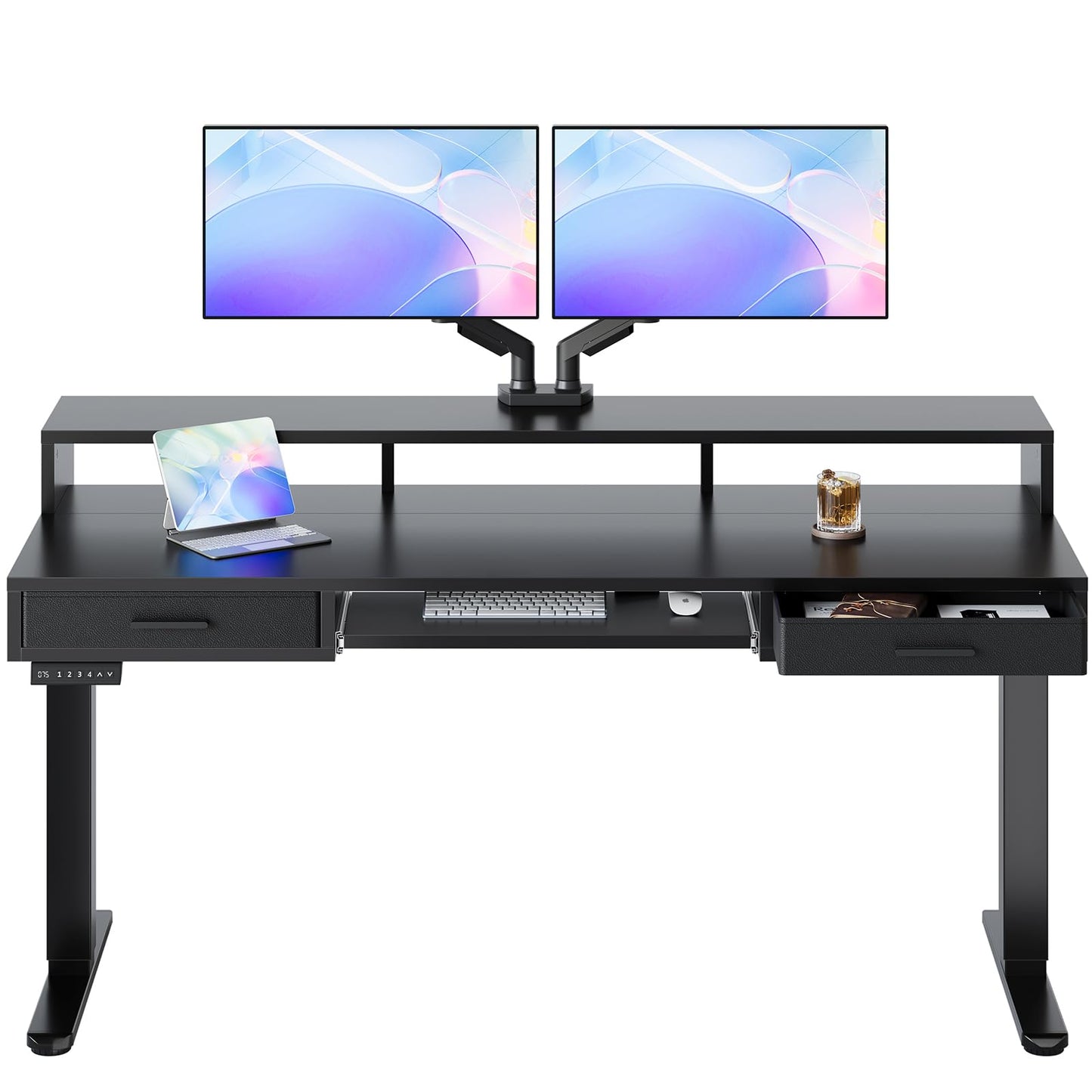 Electric Standing Desk with Drawers and Keyboard Tray