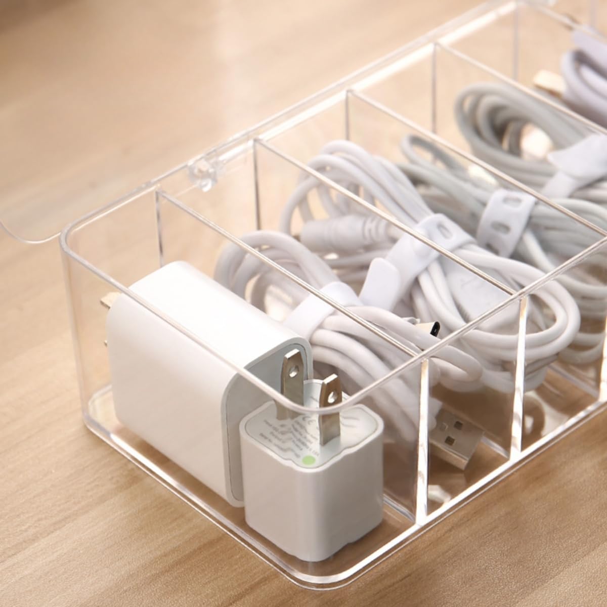 Clear Cable Organizer Box with Compartments