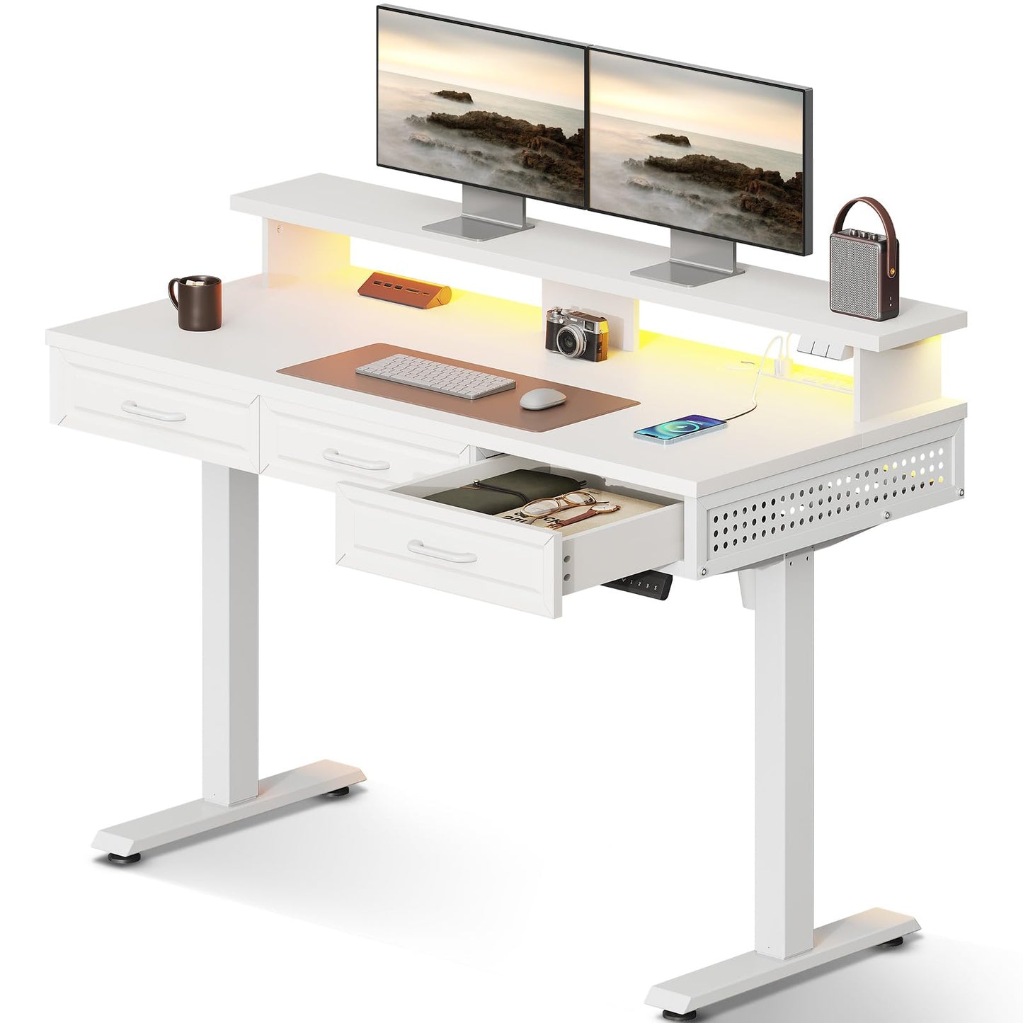 OffiGo Electric Standing Desk with Wooden Drawers