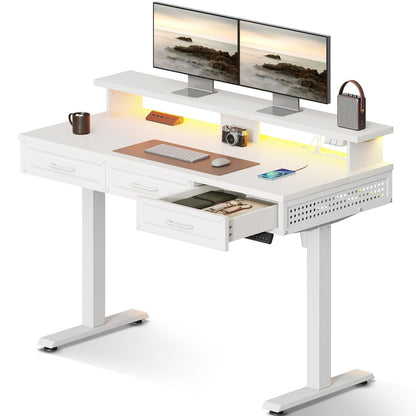 OffiGo Electric Standing Desk with Wooden Drawers