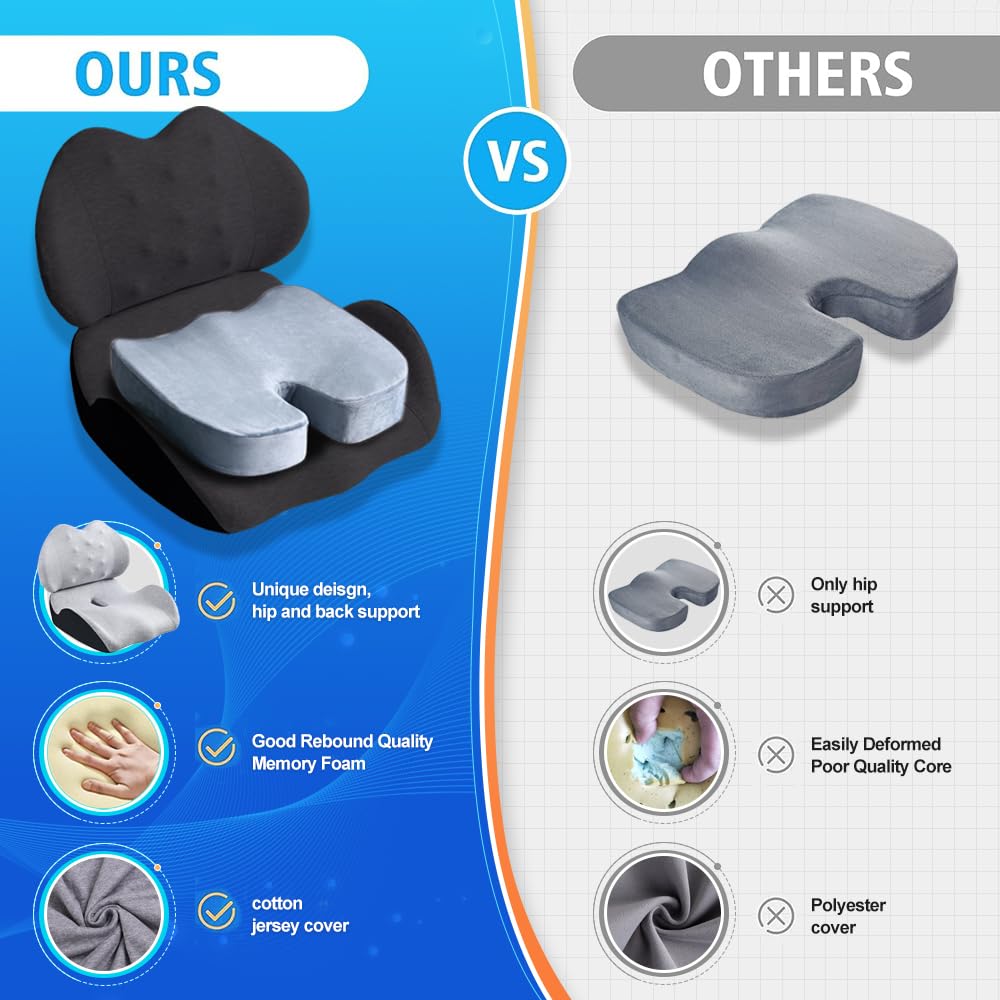 Memory Foam Seat Cushion with Lumbar Support Pillow