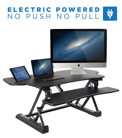 Electric Standing Desk Converter with Dual Monitor Setup