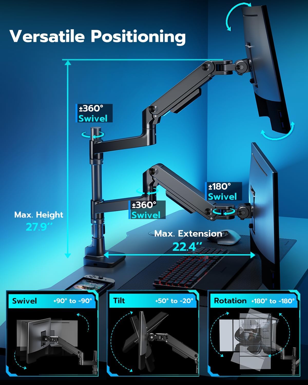 Heavy Duty Ultrawide Dual Monitor Arm Mount