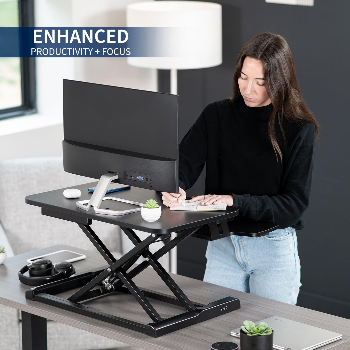 Height Adjustable Desk Converter with Dual Monitor Stand