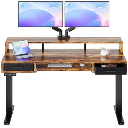 Electric Standing Desk with Drawers and Keyboard Tray