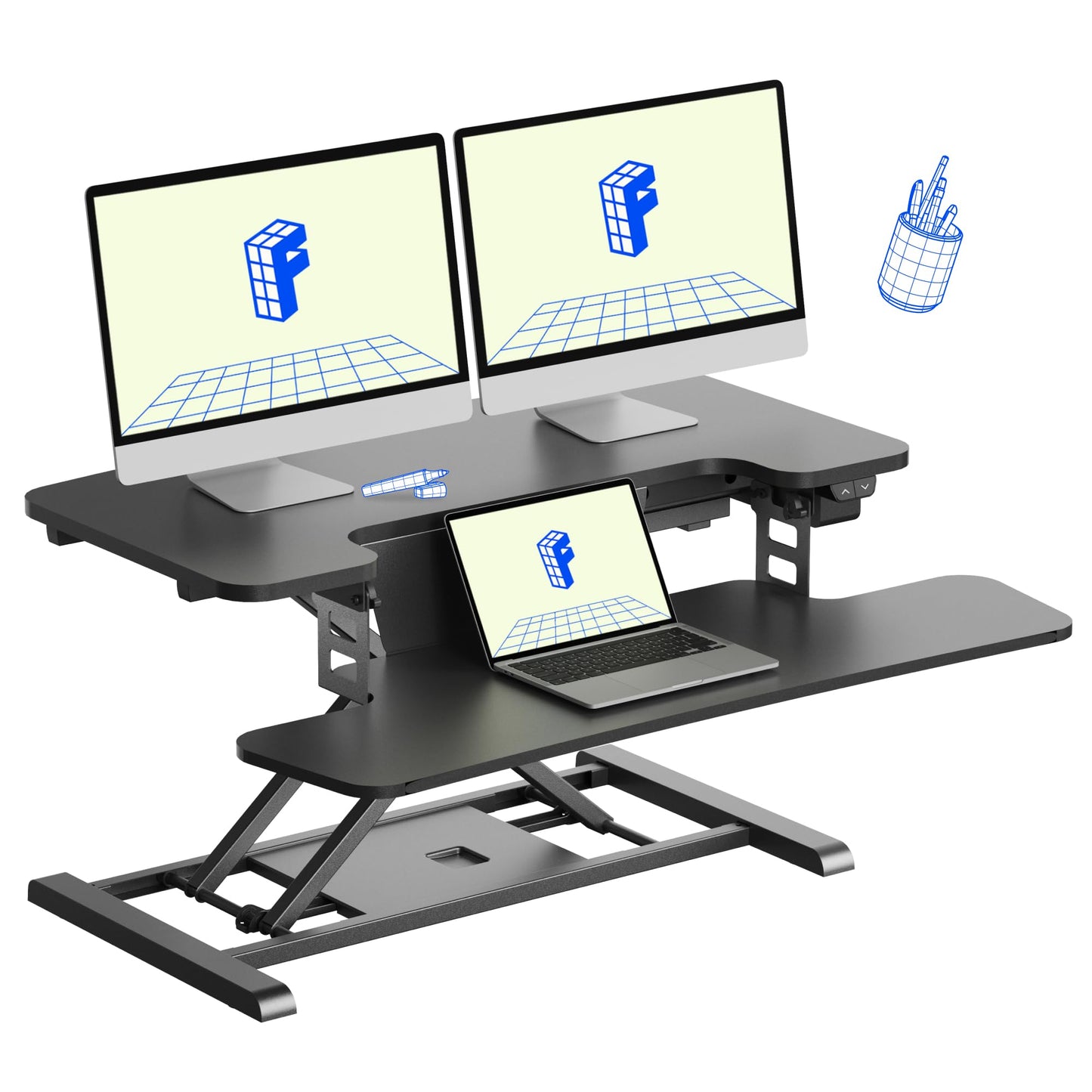 Motorized Standing Desk Riser with Keyboard Tray
