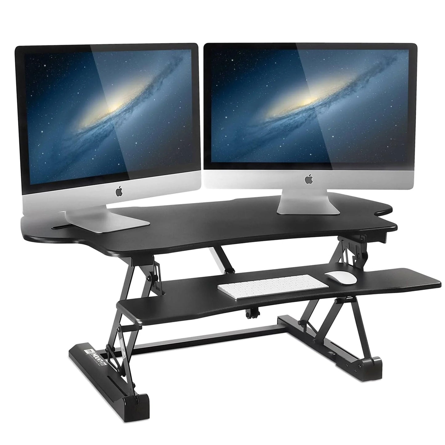 Electric Standing Desk Converter with Dual Monitor Setup