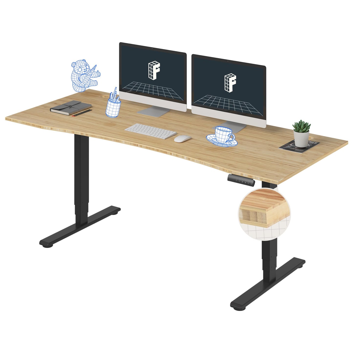 Dual Motor Electric Standing Desk with Bamboo Top