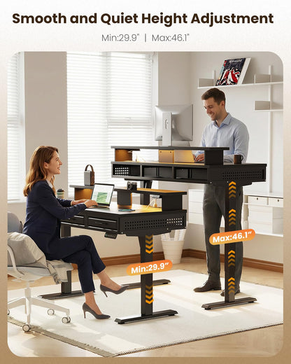 OffiGo Electric Standing Desk with Wooden Drawers