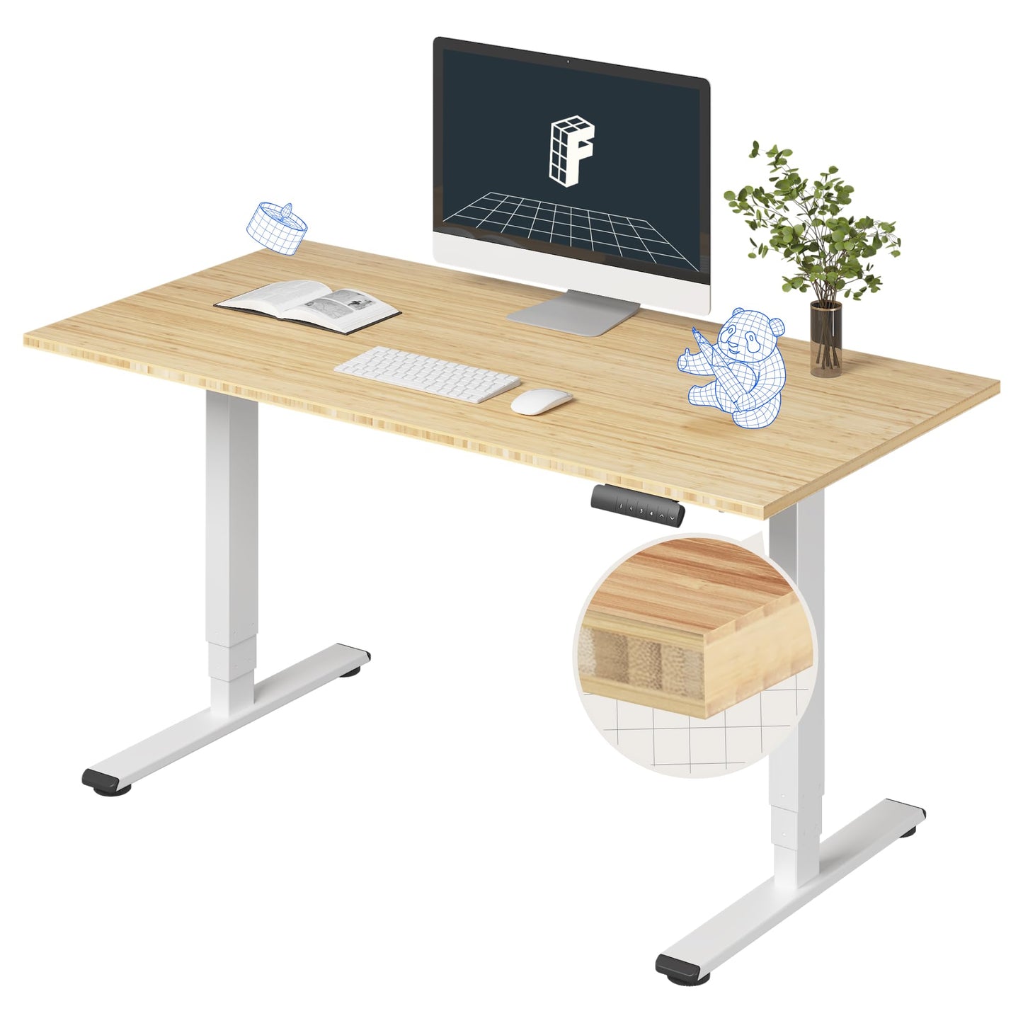 Dual Motor Electric Standing Desk with Bamboo Top