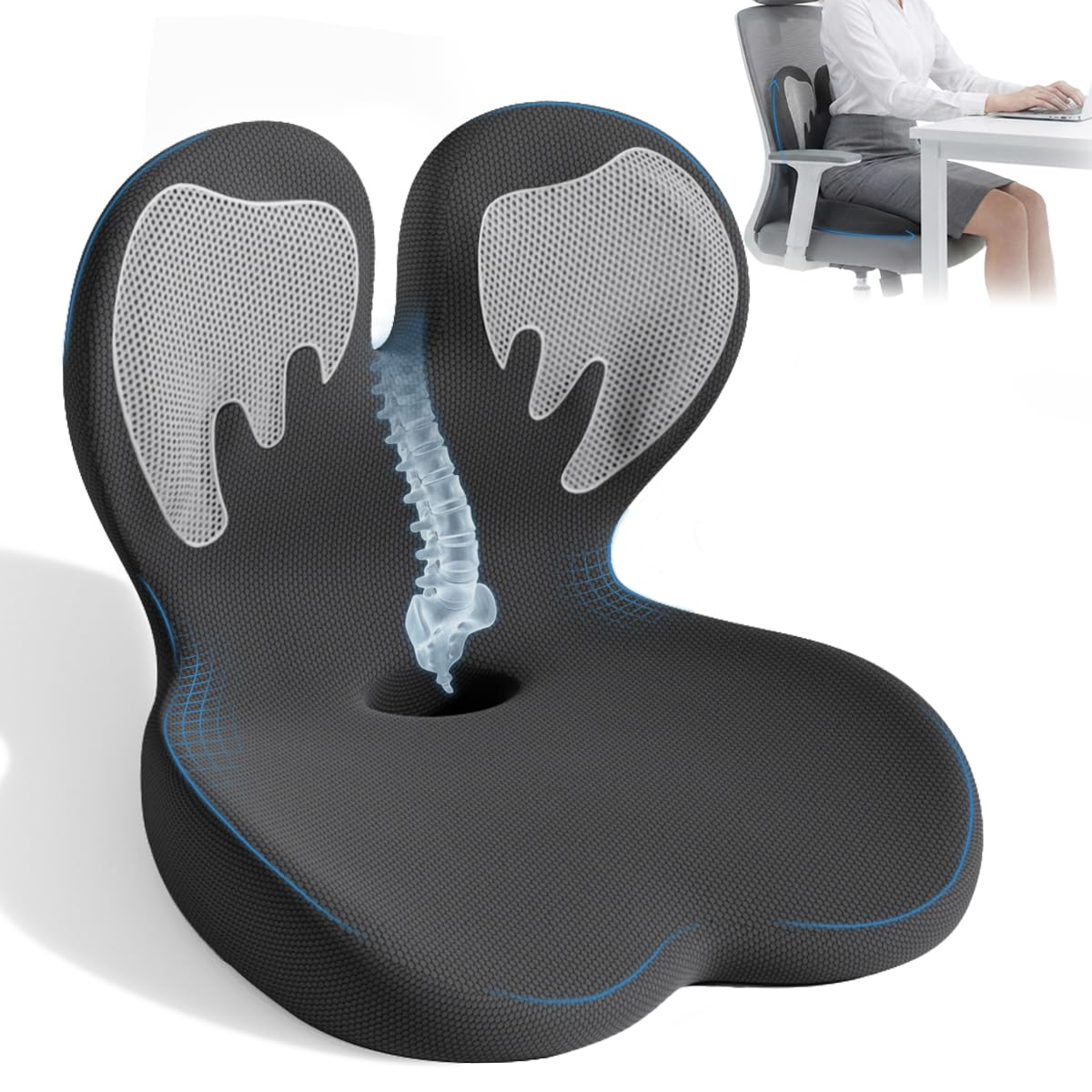 Ergonomic Memory Foam Seat Cushion with Lumbar Support