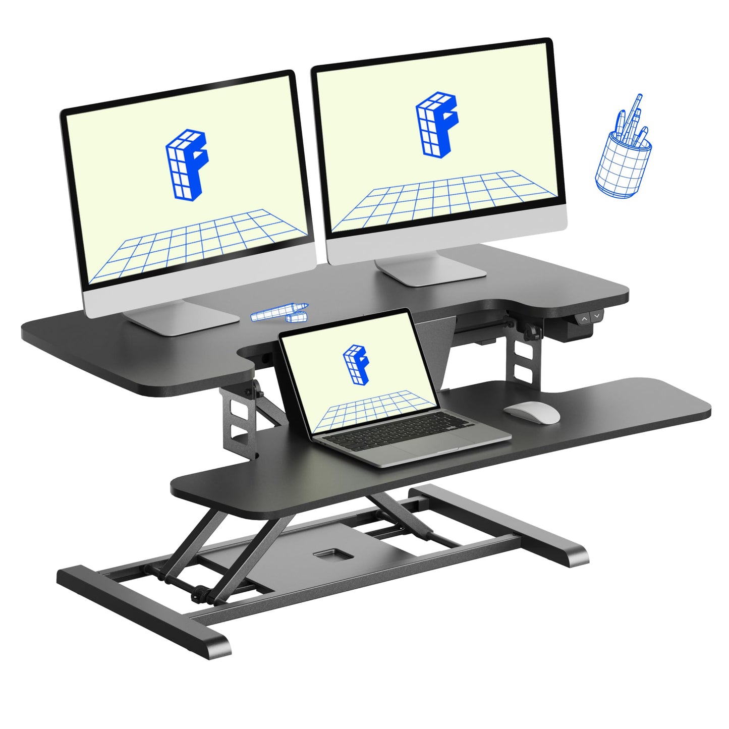 Motorized Standing Desk Riser with Keyboard Tray