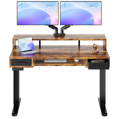 Electric Standing Desk with Drawers and Keyboard Tray