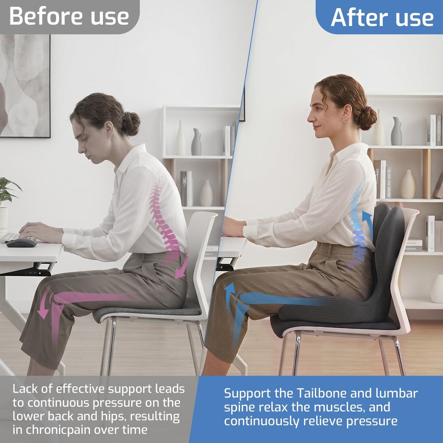 Ergonomic Memory Foam Seat Cushion with Lumbar Support