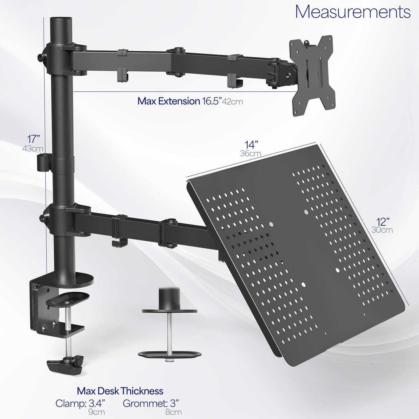 Single Monitor and Laptop Desk Mount Combo