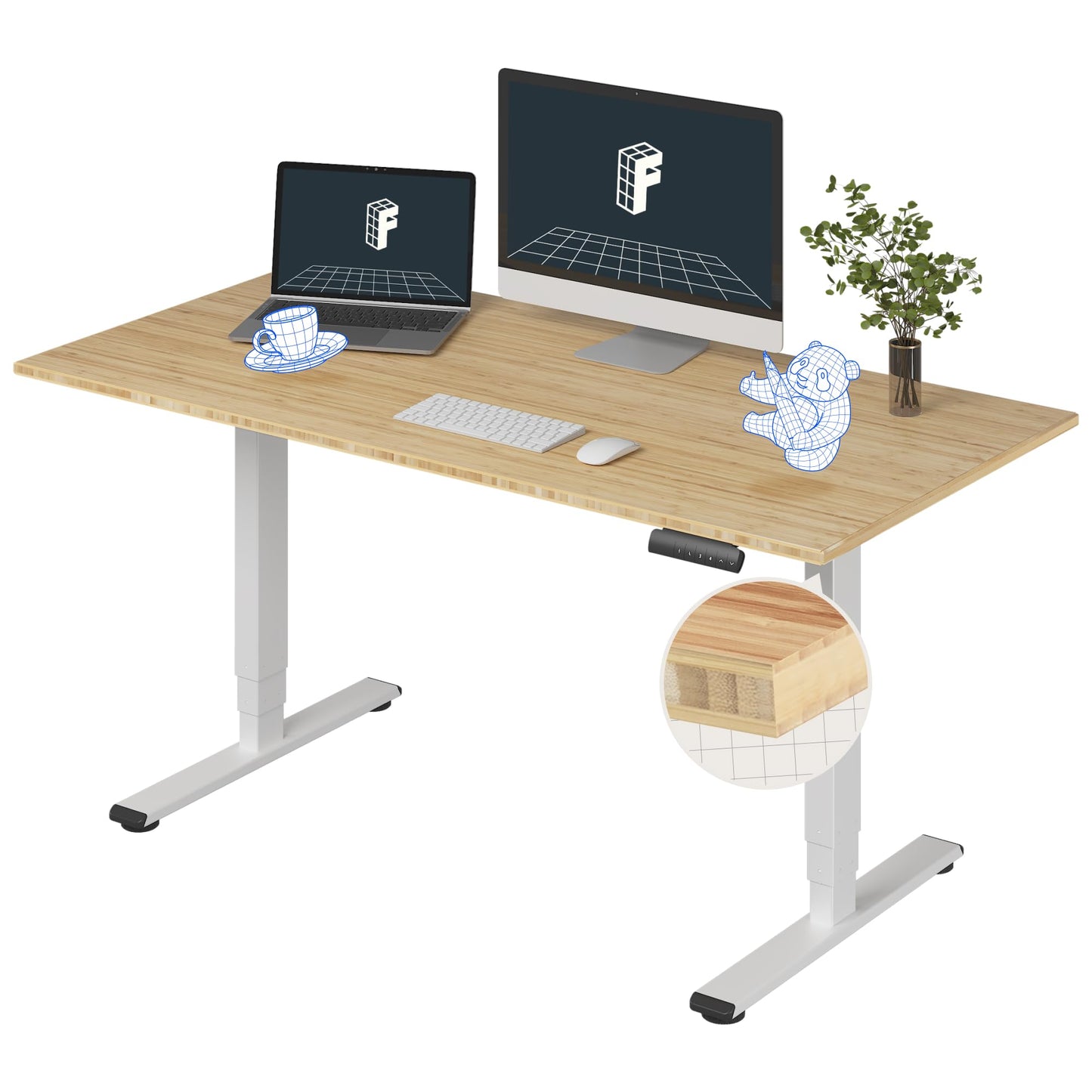 Dual Motor Electric Standing Desk with Bamboo Top