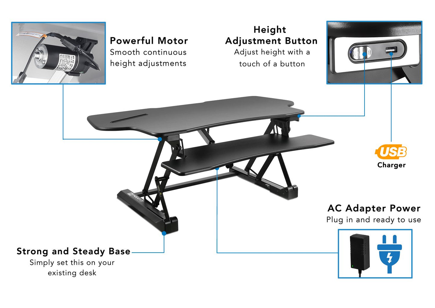 Electric Standing Desk Converter with Dual Monitor Setup