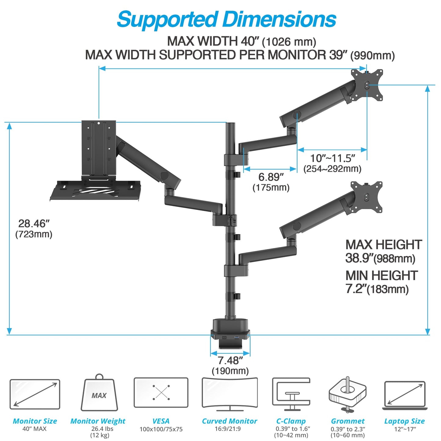 Laptop and Dual Monitor Arm Desk Mount