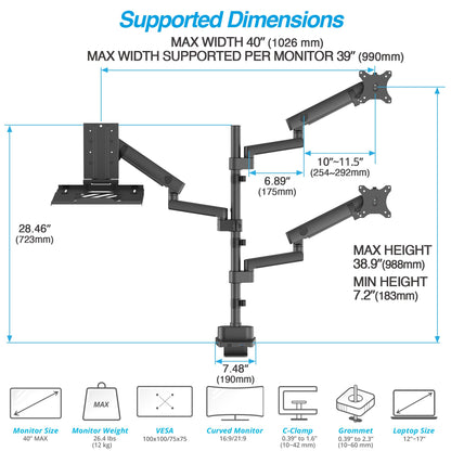 Laptop and Dual Monitor Arm Desk Mount