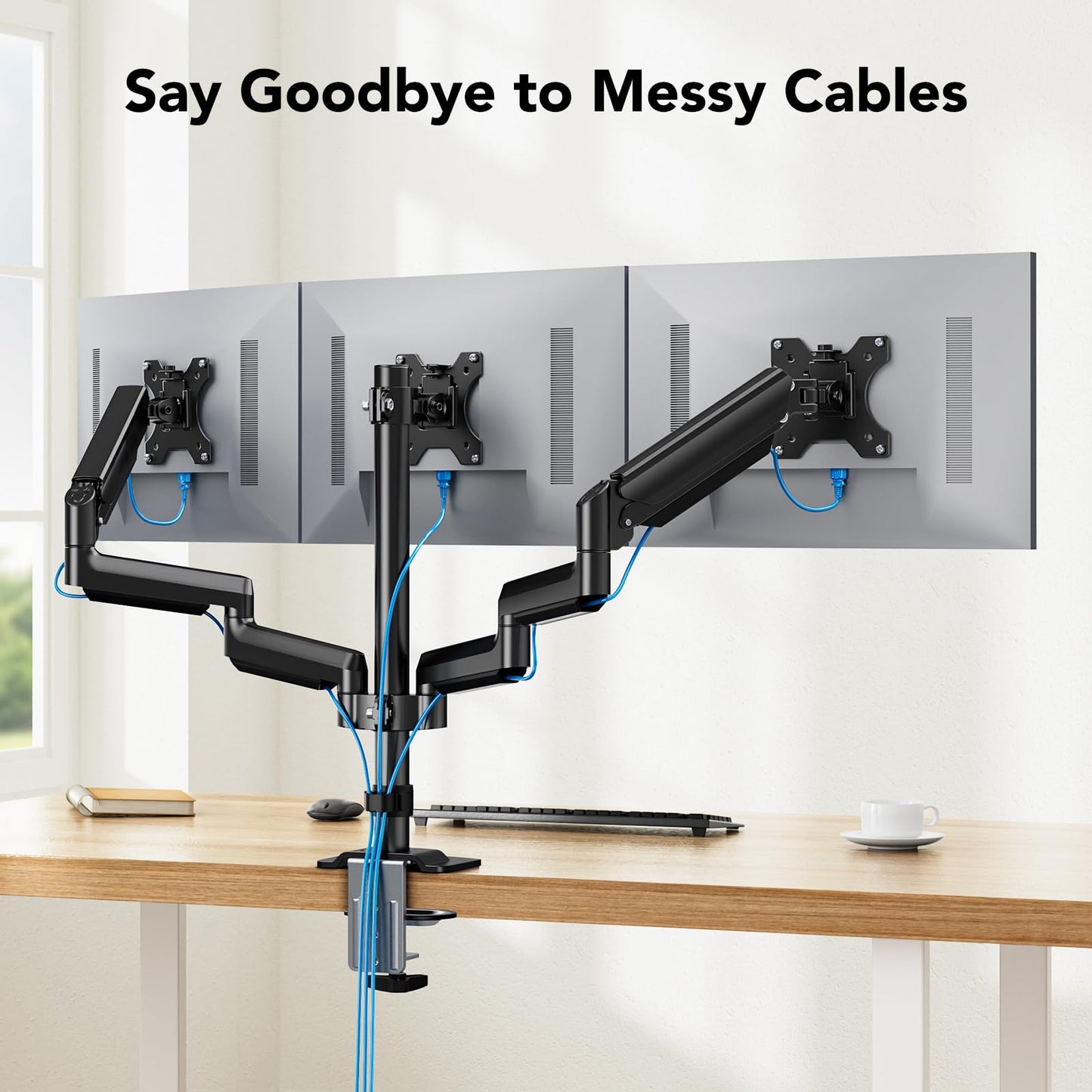 Triple Monitor Arm Desk Mount with Adjustable Stand