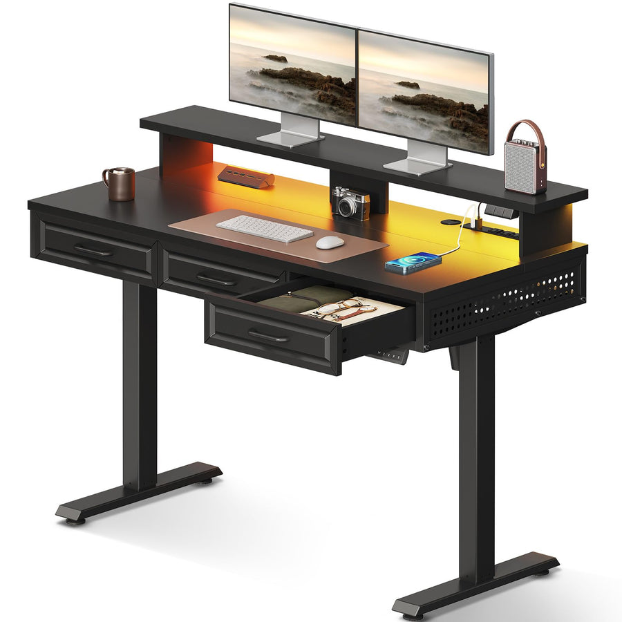 OffiGo Electric Standing Desk with Wooden Drawers