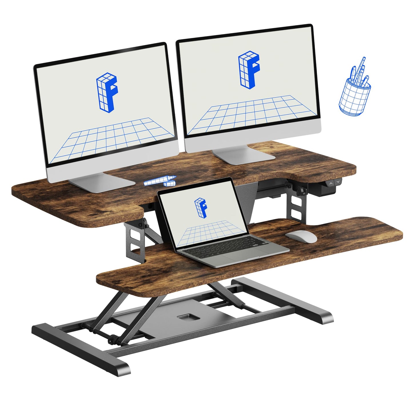 Motorized Standing Desk Riser with Keyboard Tray